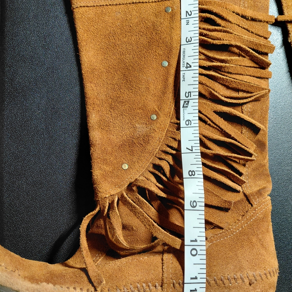 Vintage Minnetonka Brown Leather Stud And Fringe Detail Size Ladies 9 Preloved - Picture 8 of 16